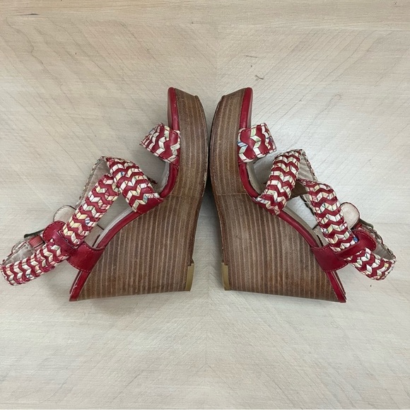 Frye Wedge Sandals Women’s Size 7 Corrina Whipstitch Leather Red Multicolor - Picture 6 of 9